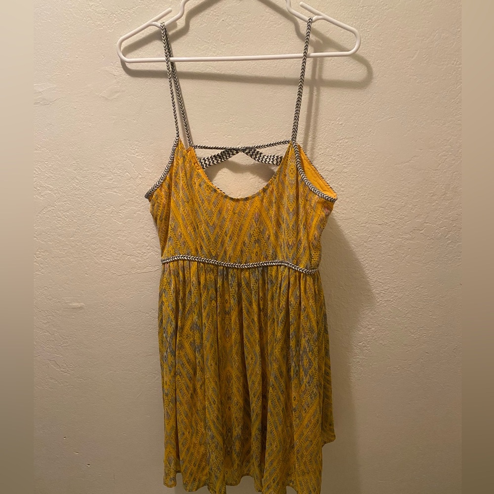 Yellow Patterned Flowy Spaghetti Strap Dress - image 1